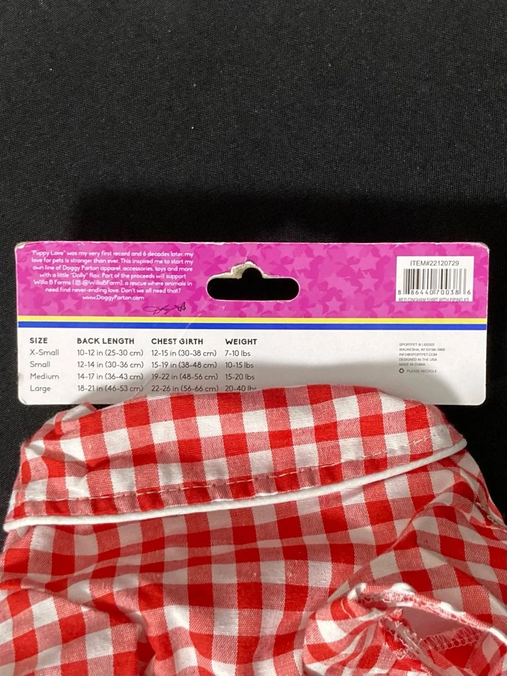 ⭐️ Dolly Parton Doggy Parton Red Gingham Dog Shirt Size XS For Dogs 7-10 lbs